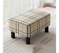 Stylish Rectangular PU Fabric Ottoman Footrest Trendy Striped Padded Pouf for Living Room Coffee Table Accessory Height: 23 cm Versatile Home Decor