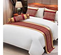 Stylish Red Bed Runners & Cushions Set Luxury Hotel Bedding Decorative Bed Scarves for Living Room & Bedroom Soft Bedspread & Towel Protector (50x260cm + 50x50cm)
