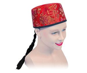 Stylish Red Fabric & Plait Chinese Hat (Pack of 1) - Perfect Accessory for Festivals, World Book Day, Cosplay, Themed Parties, & More Halloween Halloween
