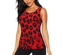 Stylish Red Leopard Pattern Women's Workout Tank Top - Womens Sleeveless Scoop Neck Tank Tops, Lightweight & Comfortable Sports Vest for Yoga, Running, Gym