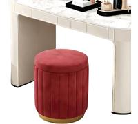 Stylish Red Velvet Round Storage Stool - Compact Makeup Ottoman & Dressing Table Chair for Bedroom Versatile Footrest Accent Furniture