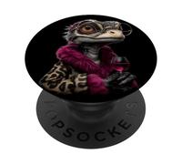 Stylish Reptile Portrait Fashion Lizard Wine Graphic Round PopSockets Adhesive PopGrip
