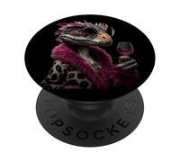 Stylish Reptile Portrait Fashion Lizard Wine Graphic Round PopSockets Adhesive PopGrip