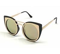 Stylish Retro Ladies Big Black Cat Eye Sunglasses Rose Gold Mirrored UV400 Lens