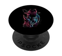 Stylish Rhino Fedora Hat Vibrant Outline Art PopSockets Adhesive PopGrip