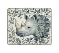 Stylish Rhino Mouse Pad, Blue Green Animal Art Mouse Pad, Nature Inspired Mouse Pad for Desk and Office, Washable Non-Slip Square 8