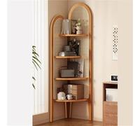 Stylish Right Angle Corner Bookcase, Modern Rattan Corner Bookshelf with Storage, Tall Display Shelf for Plants & Decor, Beige Corner Furniture Solution