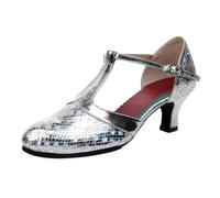 Stylish rofessional Latin Dance Shoes Women Rose Gold Ballroom lsa achata Adjustable Buckle Ankle Strap Memory oam Suede Sole Wedding Heels Latin Performance Dancing Sandal (Silver, 4.5)