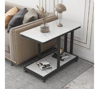 Stylish Rolling Side Table with Sintered Stone Top 110 lbs Capacity Rounded Corners Black/White Finish Versatile End Table for Living Room & Bedroom 80x30x60cm Modern Home Furniture