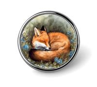 Stylish Round Badge A Sleeping Fox Printed 1 Inch - Aluminum Alloy Lapel Pin with Heat Transfer Art, Lightweight Metal Pin for Shirts, Jackets, Unique Gifts