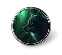 Stylish Round Badge Green Wolf Printed 1 Inch - Aluminum Alloy Lapel Pin with Heat Transfer Art, Lightweight Metal Pin for Shirts, Jackets, Unique Gifts