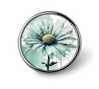 Stylish Round Badge Mint Green Watercolor Daisy Printed 1 Inch Aluminum Alloy Lapel Pin with Heat Transfer Art, Lightweight Metal Pin for Shirts, Jackets, Unique Gifts