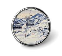 Stylish Round Badge Mount Horsney Ski Lift Printed 1 Inch Aluminum Alloy Lapel Pin with Heat Transfer Art, Lightweight Metal Pin for Shirts, Jackets, Unique Gifts