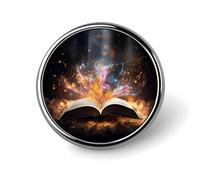 Stylish Round Badge Open Book And Light Printed 1 Inch - Aluminum Alloy Lapel Pin with Heat Transfer Art, Lightweight Metal Pin for Shirts, Jackets, Unique Gifts