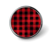 Stylish Round Badge Red Black Buffalo Check Plaid Pattern Printed 1 Inch - Aluminum Alloy Lapel Pin with Heat Transfer Art, Lightweight Metal Pin for Shirts, Jackets, Unique Gifts