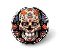 Stylish Round Badge Sugar Skulls Printed 1 Inch - Aluminum Alloy Lapel Pin with Heat Transfer Art, Lightweight Metal Pin for Shirts, Jackets, Unique Gifts