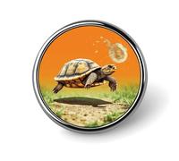 Stylish Round Badge Tortoise Turtle Jumping Printed 1 Inch - Aluminum Alloy Lapel Pin with Heat Transfer Art, Lightweight Metal Pin for Shirts, Jackets, Unique Gifts