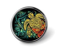Stylish Round Badge Tribal Design with Turtle Print Printed 1 Inch - Aluminum Alloy Lapel Pin with Heat Transfer Art, Lightweight Metal Pin for Shirts, Jackets, Unique Gifts