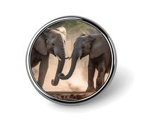 Stylish Round Badge Two Elephants Playing Printed 1 Inch - Aluminum Alloy Lapel Pin with Heat Transfer Art, Lightweight Metal Pin for Shirts, Jackets, Unique Gifts