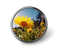 Stylish Round Badge Yellow Flower Under The Sun Printed 1 Inch Aluminum Alloy Lapel Pin with Heat Transfer Art, Lightweight Metal Pin for Shirts, Jackets, Unique Gifts