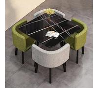 Stylish Round Coffee Table Set with 4 Chairs - Small Dining Table & Chair Combo for Office Meetings Conference Rooms Shops - Durable Cotton Linen Material Functional & Modern Design