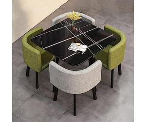 Stylish Round Coffee Table Set with 4 Chairs - Small Dining Table & Chair Combo for Office Meetings Conference Rooms Shops - Durable Cotton Linen Material Functional & Modern Design