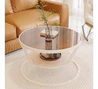 Stylish Round Glass Coffee Table - Tempered Glass Top & Wrought Iron Frame, Modern Design for Living Rooms & Bedrooms, Easy Assembly (White-B, 60x45)