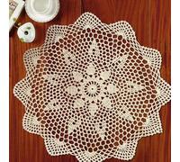 Stylish Round Lace Table Cloth Decorative Doily Mats for Vintage Home Decor and Cafe Settings (Beige)
