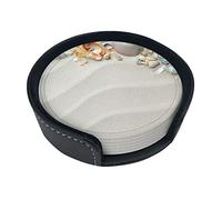 Stylish Round Leather Colorful Conches And Seashells Coasters (Set Of 6) - Premium Pu Leather Drink Mats