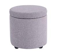 Stylish Round Linen Ottoman Storage Box - Space-Saving Footstool for Bedroom Living Room Hallway - 32x32x32 cm - Available in Trendy Orange & Light Grey