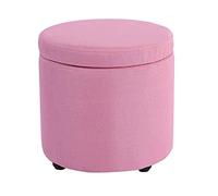 Stylish Round Linen Ottoman Storage Box - Space-Saving Footstool for Bedroom Living Room & Hallway - Chic Orange & Pink Design 32x32x32cm Perfect Home Decor Solution