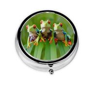 Stylish Round Pill Case Funny Frogs Metal Pill Box 3 Compartment Medicine Pill Case Holder, Portable Pill Organizer Dispense Box, Travel Small Pill Box for Purse & Pocket