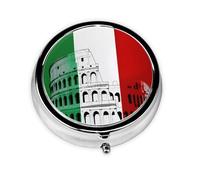 Stylish Round Pill Case Roman Colosseum Italian Flag Metal Pill Box 3 Compartment Medicine Pill Case Holder, Portable Pill Organizer Dispense Box, Travel Small Pill Box for Purse & Pocket