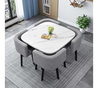 Stylish Round/Square Dining Table Set with 4 Durable Chairs Modern Kitchen & Conference Room Furniture Ideal for Home & Office 90x90x75cm
