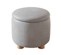 Stylish Round Storage Stool Tech Cloth/Linen Entrance Shoe Bench Small Solid Wood Ottoman Footstool for Living Room Bedroom Entrance Corridor Dormitory(12x12x10in(31x31x26cm) Fabric AGray)