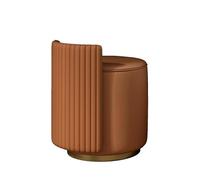 Stylish Round Vanity Stool for Women & Girls - Small Makeup Desk Chair in Orange Tech Cloth & Off White PU - Perfect for Dressing Table & Bedroom Decor