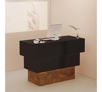 Stylish Salon Reception Desk with Soft Lighting - Modern Front Counter for Salons Retail & Restaurants Black & Brown Finish 110x50x90cm Elegant Design for Customer Service