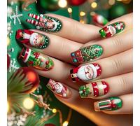 Stylish Santa And Box Press On Nails Christmas Stick On Nails Winter Nails Art Supplies For Women And Girls 24Pcs