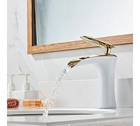 Stylish Schwarz-Weiß Kitchen Faucet - Short Basin Mixer Tap, Waterfall Bathroom Sink Mixer, Hot & Cold Water, Chrome/Black/White Finish, Modern & Functional Design