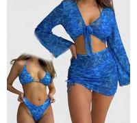 Stylish See-through Polyester Bikini Two Piece Set For Leisure Activities At Home Club Or Daily Use All Year Round(M Blue)