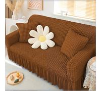 Stylish Seersucker Sofa Slipcovers Ruffle Skirt Sofa Slipcovers - Elastic Non-Slip Base - Modern Country Furniture Protector for 3-Seater Sofa（Dark Yellow,3 seaters(190-230cm)