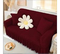 Stylish Seersucker Sofa Slipcovers Ruffle Skirt Sofa Slipcovers - Elastic Non-Slip Base - Modern Country Furniture Protector for 3-Seater Sofa（Burgundy,5 seaters (305-360cm)