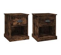 Stylish Set of 2 Modern Smoky Oak Nightstands Durable Space-Saving Accent Tables Functional Wooden Bedroom Furniture for Home Decor - 39x39x47.5 cm