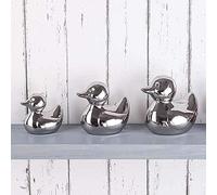 Stylish Set of 3 Silver Ceramic Ducks in a chrome silver finish, fantastic accent for any home and excellent gift for family and friends