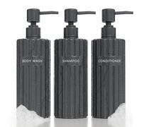 Stylish Shampoo and Conditioner Dispenser Set of 3 - Modern 19oz Shower Soap Bottles with Pump and Labels - Easy to Refill Body Wash Dispensers for an Instant Bathroom Decor Upgrade