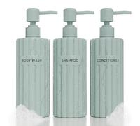 Stylish Shampoo and Conditioner Dispenser Set of 3 - Modern 19oz Shower Soap Bottles with Pump and Labels - Easy to Refill Body Wash Dispensers for an Instant Bathroom Decor Upgrade