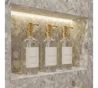 Stylish Shampoo and Conditioner Dispenser Set of 3 - Modern 21oz Shower Soap Bottles with Pump and Labels - Easy to Refill Body Wash Dispensers for an Instant Bathroom Decor Upgrade