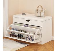 Stylish Shoe Bench with Padded Seat & Adjustable Shelves Flip Drawer Storage Closed Hinges Perfect for Hallway & Bedroom 60 cm Space-Saving Shoe Rack