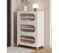 Stylish Shoe Cabinet with 3 Push-in Doors, Freestanding Shoe Rack, Durable Carbon Steel Entryway Storage, Removable Shelves, Space-Saving Cupboard (B, 70x35x107.5)