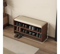 Stylish Shoe Rack Cabinet with Storage Ottoman Cushioned Entryway Bench Rubber Wood Double Layer Shoe Shelf Round Corner Design (39.4in)